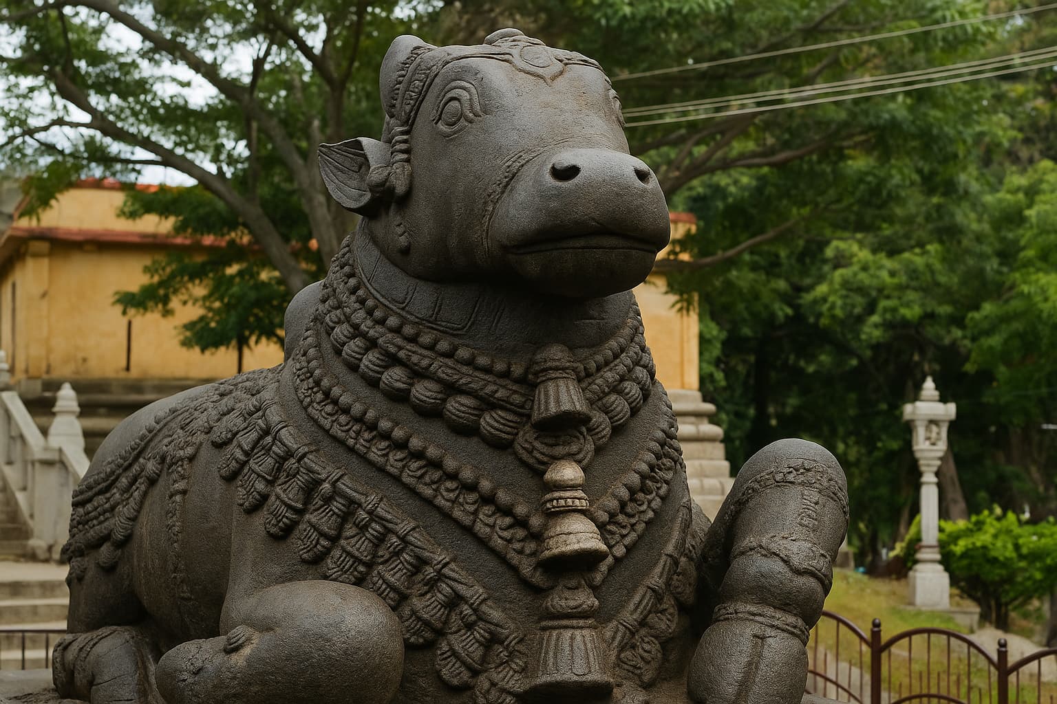 Realistic Nandi statue representing Shaiva tradition