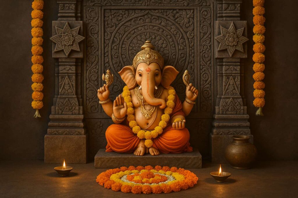 ganesha-hoysala-pillar-backdrop-decoration