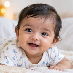 Baby portrait illustrating the name Aarav