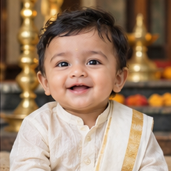 Baby portrait illustrating the name Aarush