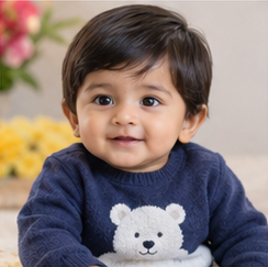Baby portrait illustrating the name Achyut